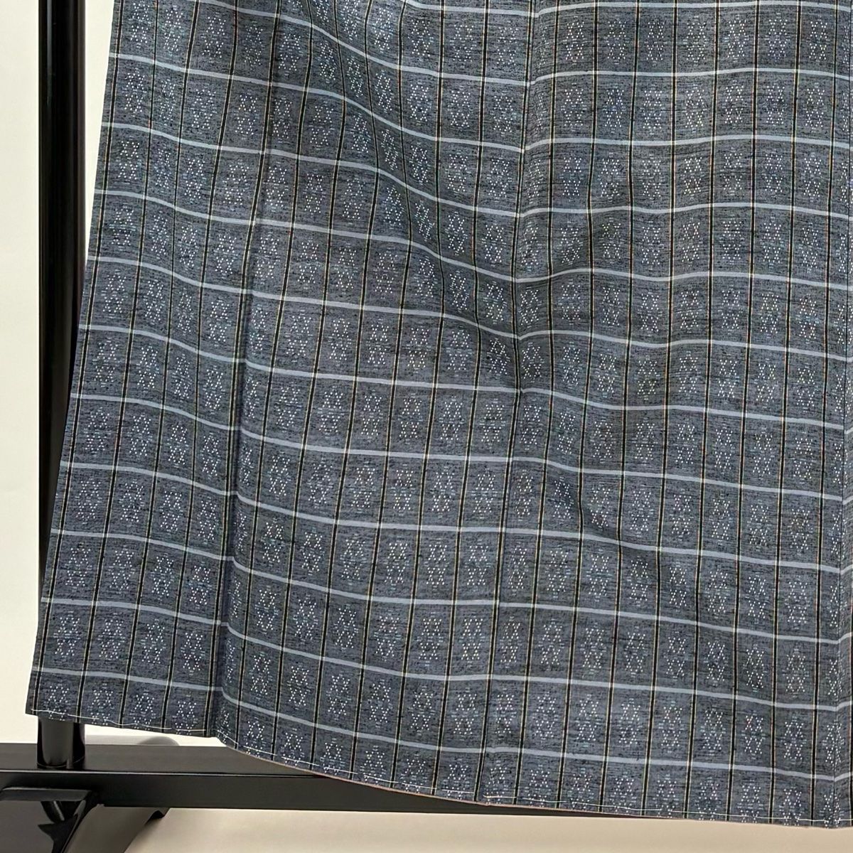 紬 身丈158.5 cm 裄丈63 S 袷 格子 幾何学 青灰色 正絹