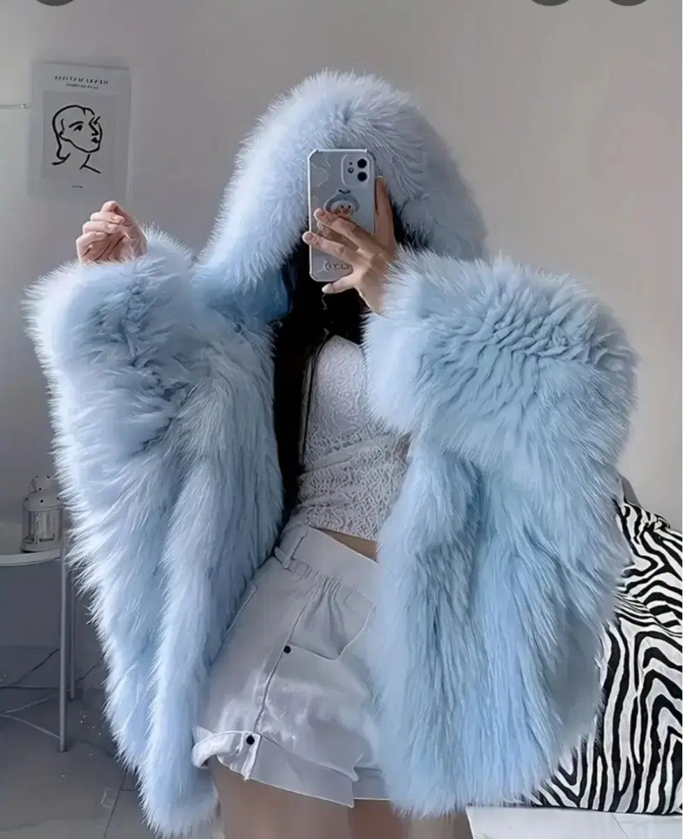 スカイブルー フード ファー ジャケット 55