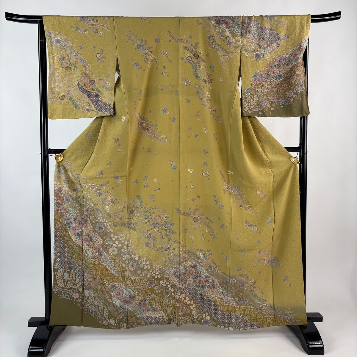 美品】 訪問着 身丈162cm 裄丈67cm M 袷 やまと 辻が花柄 節約 草花