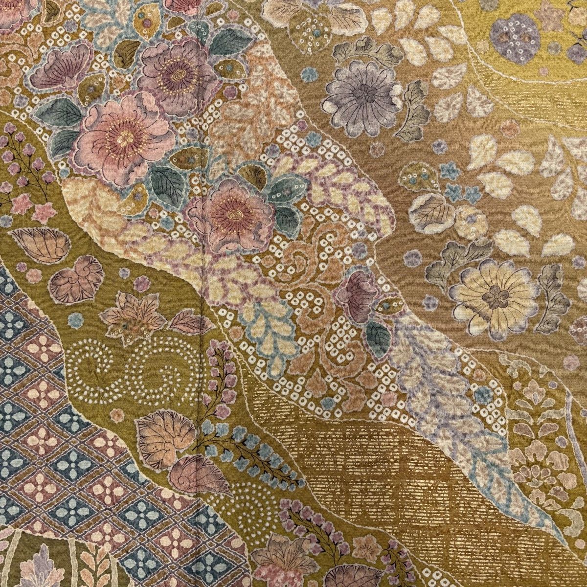 美品】 訪問着 身丈162cm 裄丈67cm M 袷 やまと 辻が花柄 節約 草花