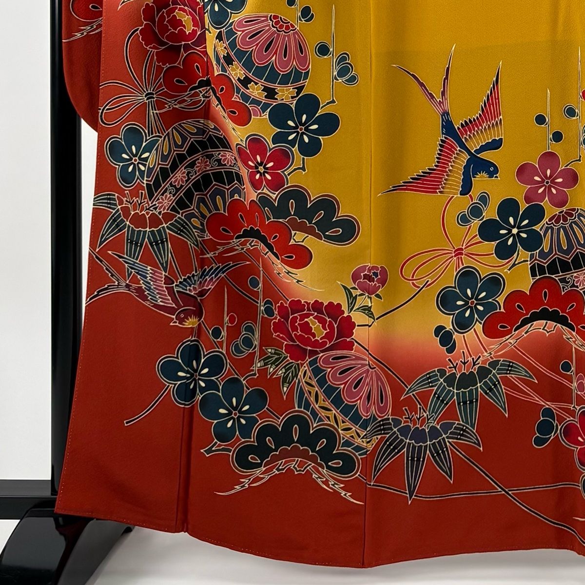 振袖 身丈162 cm 裄丈68 L 袷 松竹梅 手鞠 ぼかし 染め分け 山吹茶色 正絹