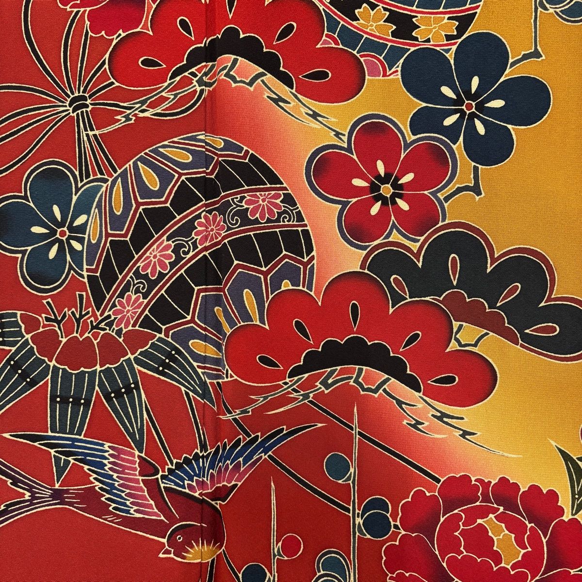  振袖 身丈162 cm 裄丈68 L 袷 松竹梅 手鞠 ぼかし 染め分け 山吹茶色 正絹 振袖 着物