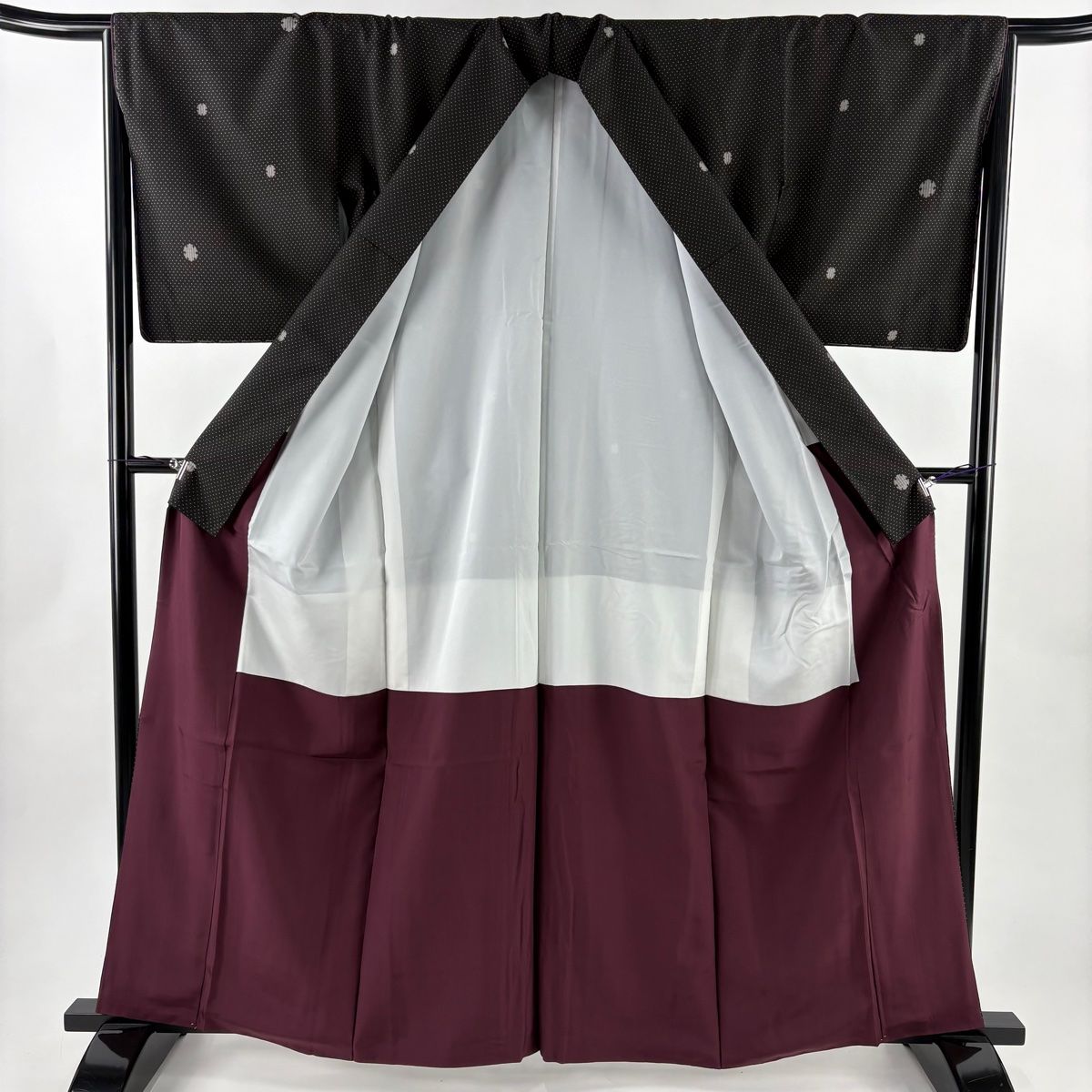  大島紬 身丈162 5 cm 裄丈65 M 袷 純泥染 やまと 証紙 雪輪 焦茶色 正絹 紬 着物