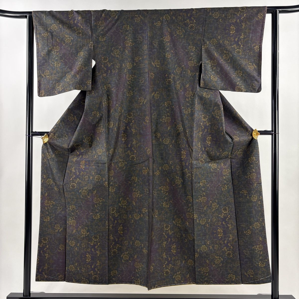 美品】 紬 購入 身丈152.5cm 裄丈62.5cm S 袷 草花 茶紫