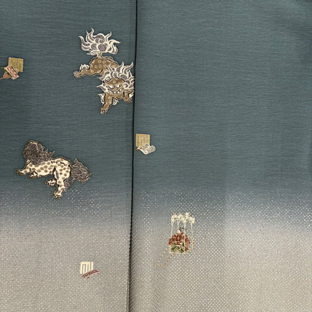 付下げ 身丈151.5cm 裄丈62cm S 袷 松尾光琳 落款 唐獅子 源氏香 銀彩