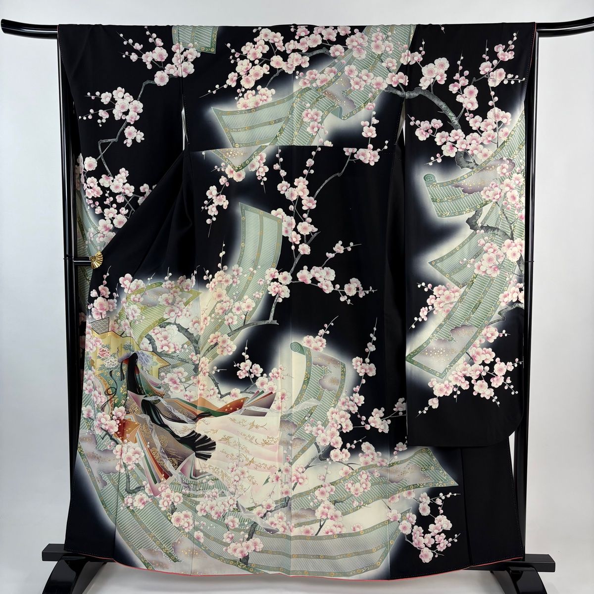 振袖 身丈162 cm 裄丈65 M 袷 姫 屏風 金彩 ぼかし 黒 正絹