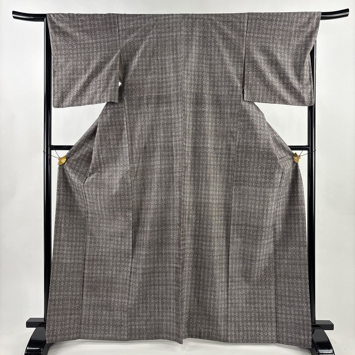 紬 身丈166.5 cm 裄丈66 M 袷 小千谷紬 証紙 幾何学模様 灰紫 正絹