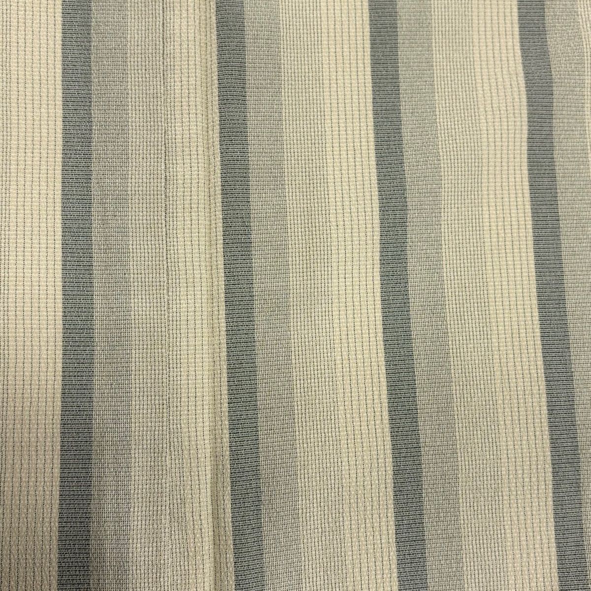  紬 身丈165.5 cm 裄丈66 M 単衣 証紙 縦縞 ベージュ 正絹 紬 着物