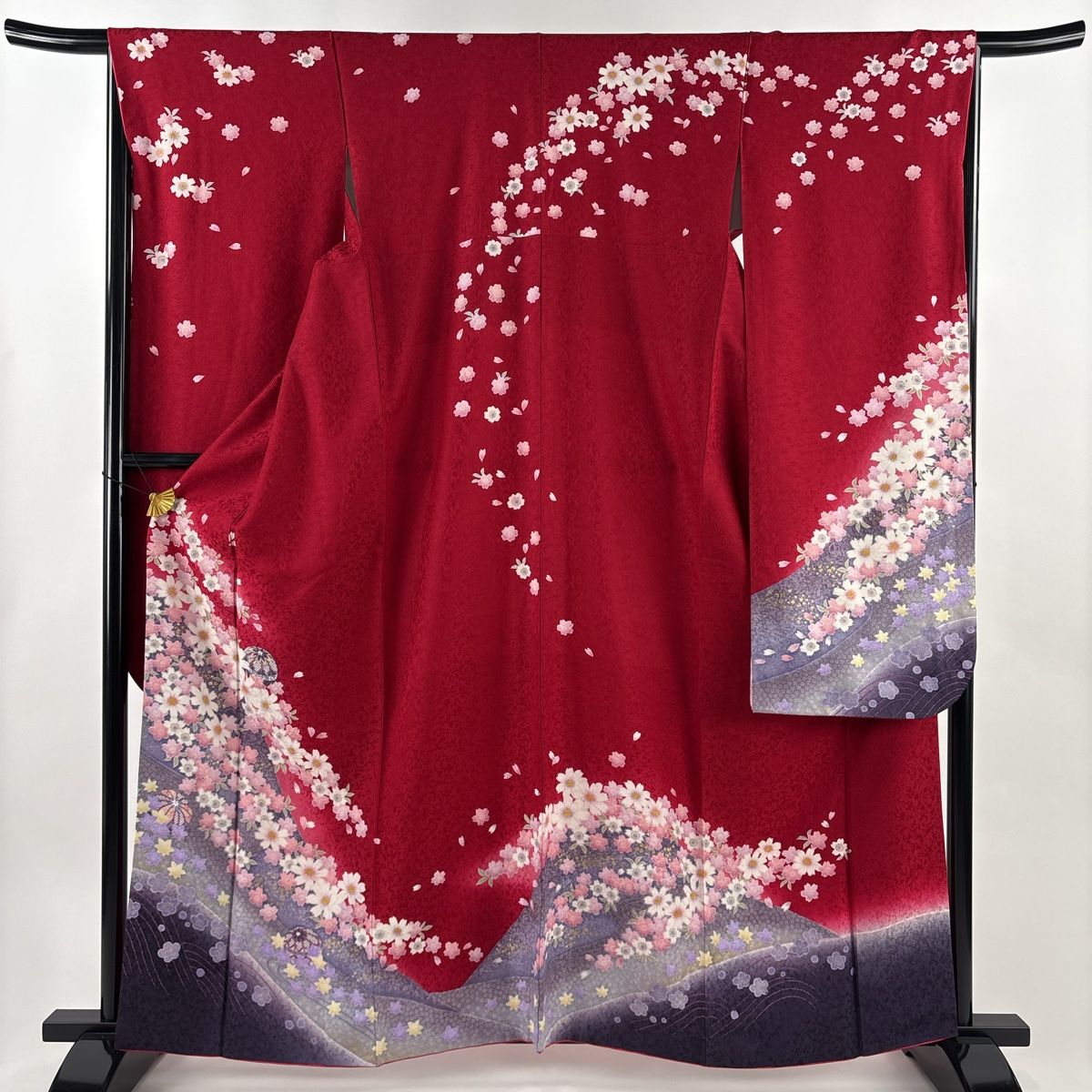 振袖 身丈162cm 裄丈65.5cm M 袷 桜 手鞠 金彩 染分け 赤 正絹 名品