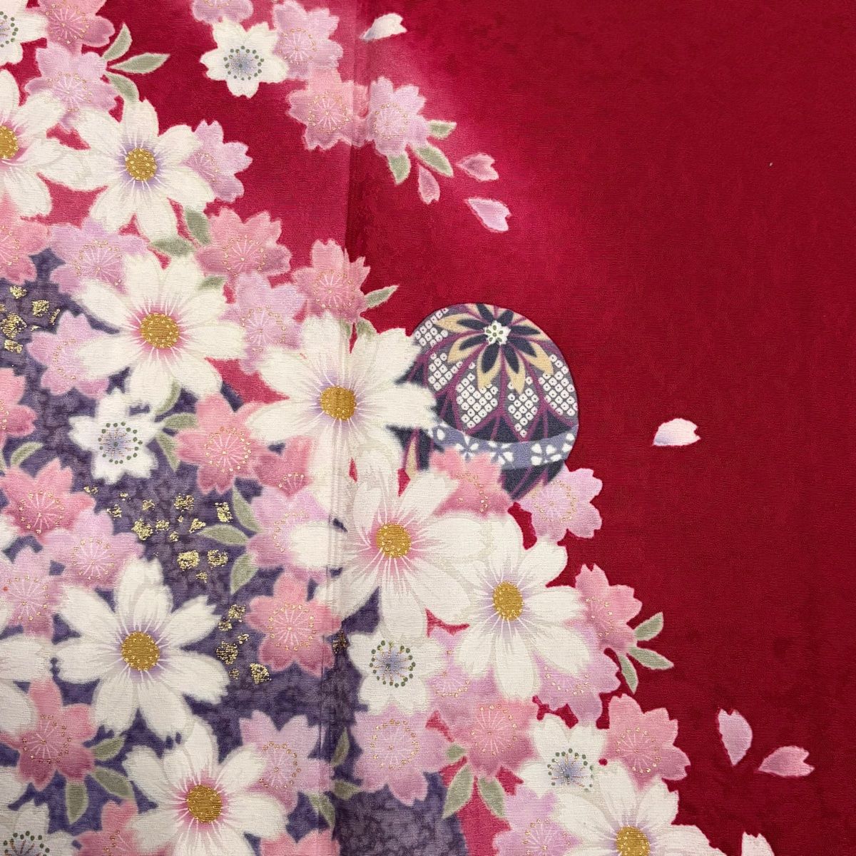  振袖 身丈162 cm 裄丈65 5 M 袷 桜 手鞠 金彩 染分け 赤 正絹 振袖 着物