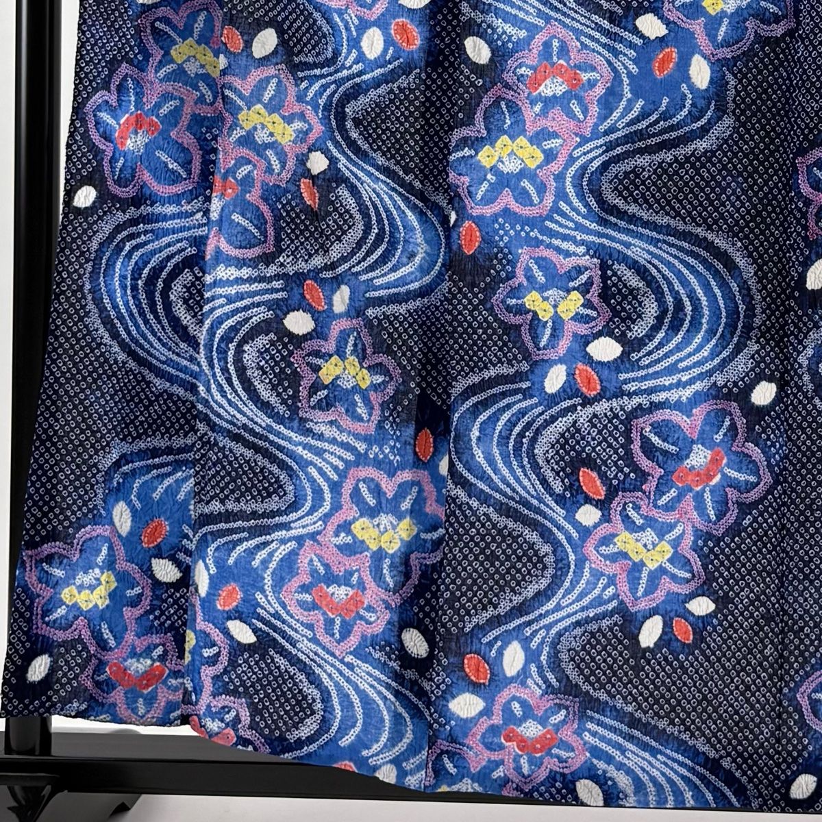 浴衣 身丈161 cm 裄丈62.5 S 絞り浴衣 流水 花 紺色 綿