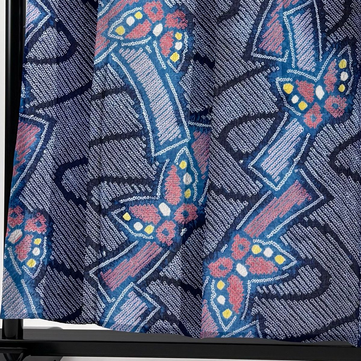 浴衣 身丈158.5 cm 裄丈63 S 絞り浴衣 蝶 流水 紺色 正絹