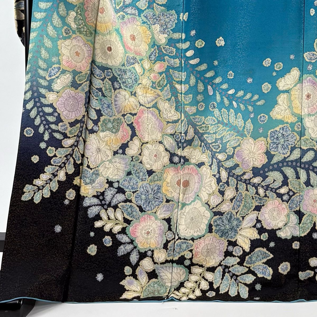 振袖 身丈172 cm 裄丈71.5 L 袷 辻が花柄 金通し 金彩 青緑 正絹