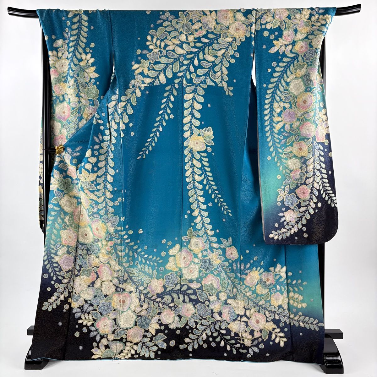 振袖 身丈172 cm 裄丈71.5 L 袷 辻が花柄 金通し 金彩 青緑 正絹