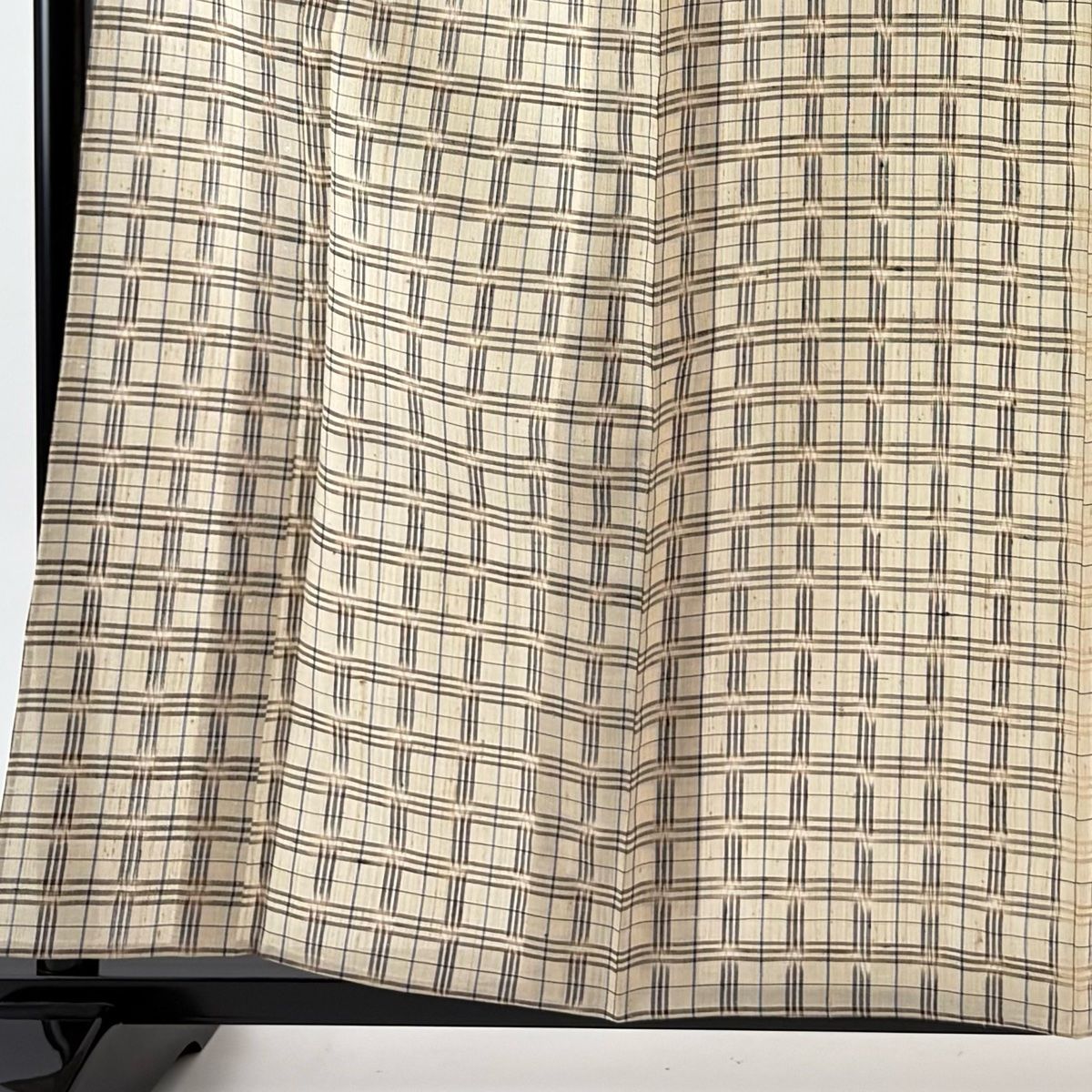 紬 身丈161 cm 裄丈64 M 単衣 バチ衿 格子 ベージュ 正絹