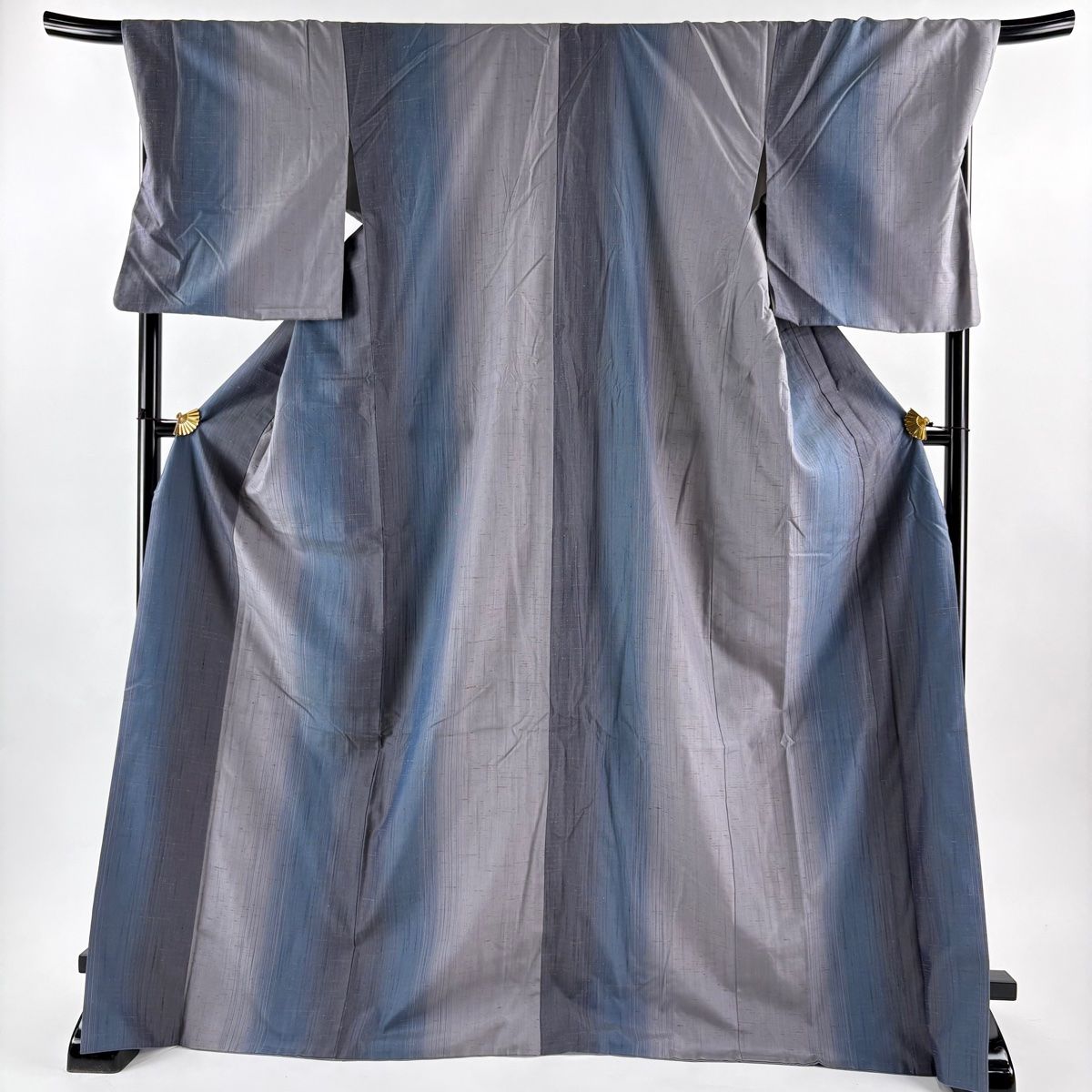 紬 身丈172 cm 裄丈70 5 L 袷 縦ぼかし 灰紫 正絹