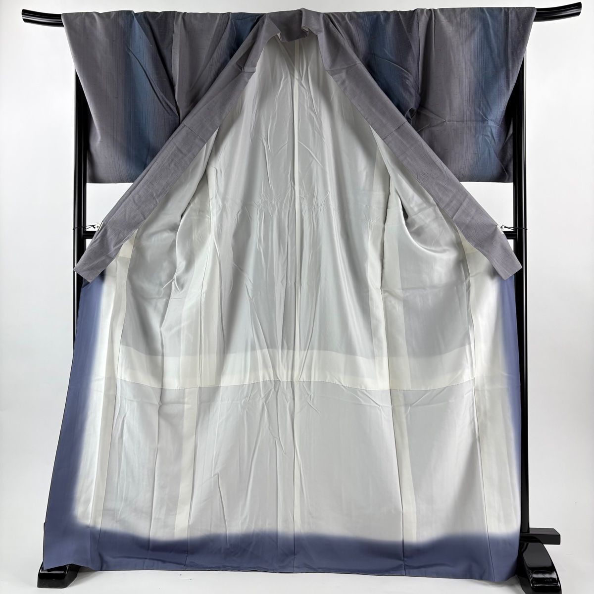  紬 身丈172 cm 裄丈70.5 L 袷 縦ぼかし 灰紫 正絹 紬 着物