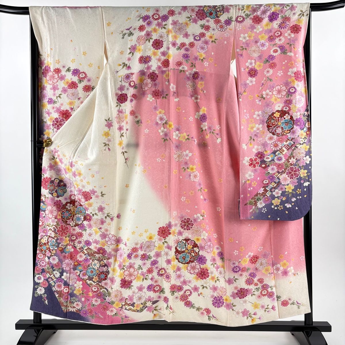 振袖 身丈156 5 cm 裄丈66 M 袷 梅 桜 金糸 金彩 クリーム 正絹