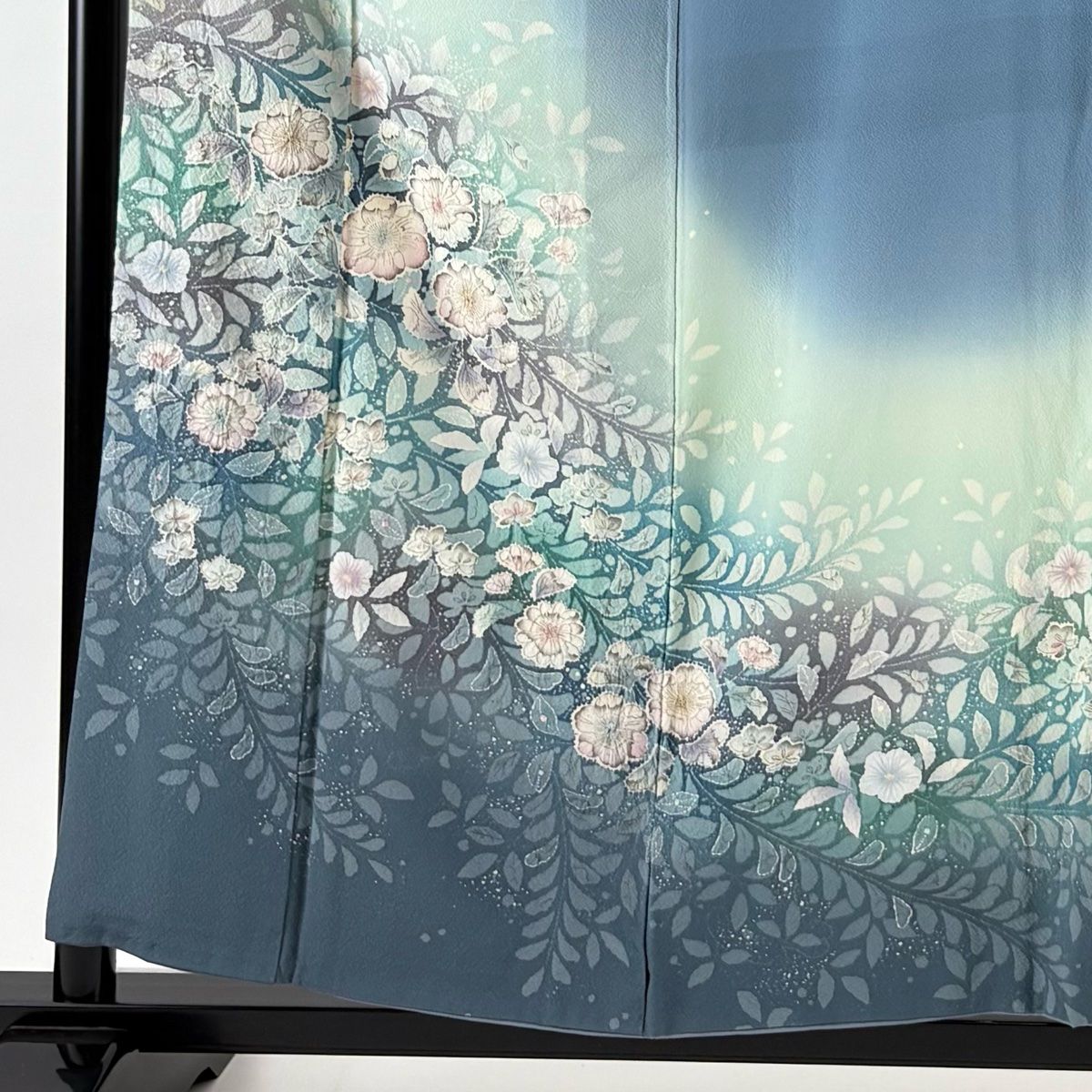 訪問着 身丈157cm 裄丈66.5cm M 袷 辻が花 染め分け ぼかし 水色 正絹