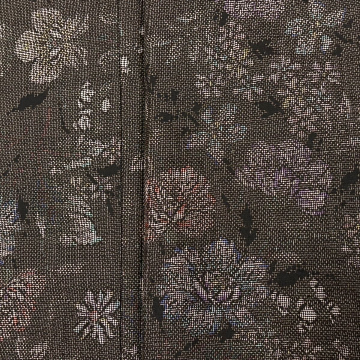  紬 身丈151 cm 裄丈62 5 S 袷 草花 焦茶色 正絹 紬 着物