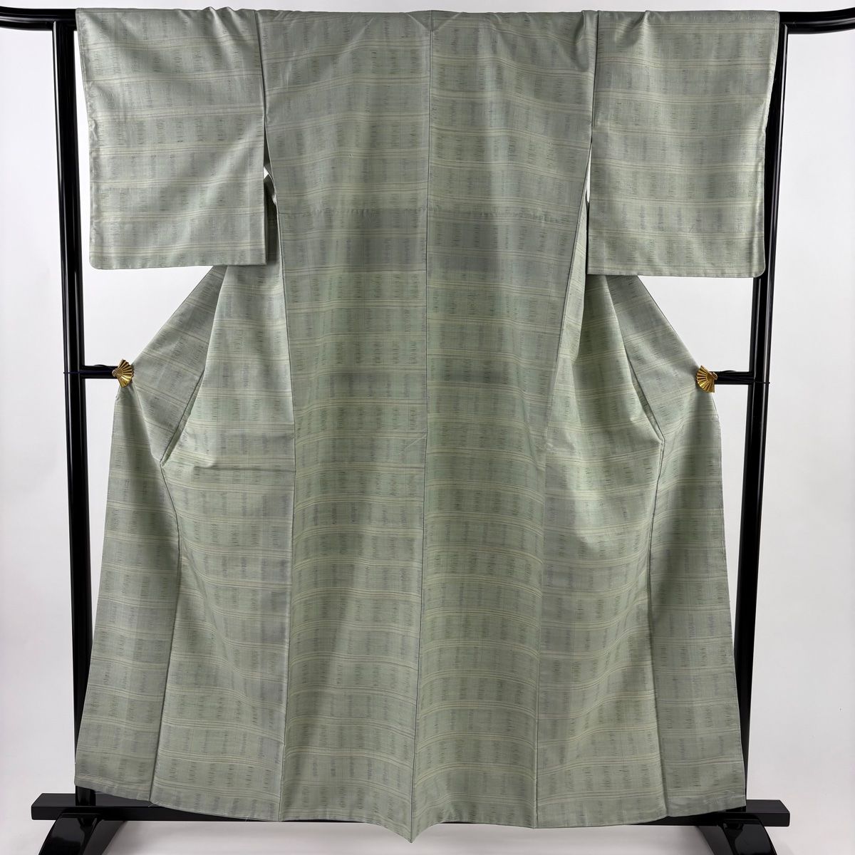 紬 身丈159.5 cm 裄丈65 M 袷 証紙 薄緑 正絹