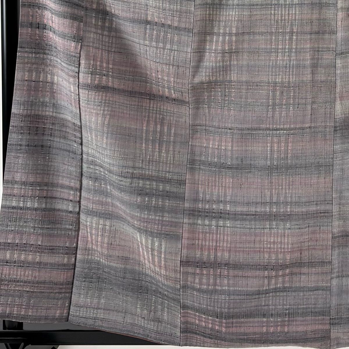 紬 身丈160.5 cm 裄丈67 M 袷 吉澤与市 筬波織り 証紙 縞 灰紫 正絹
