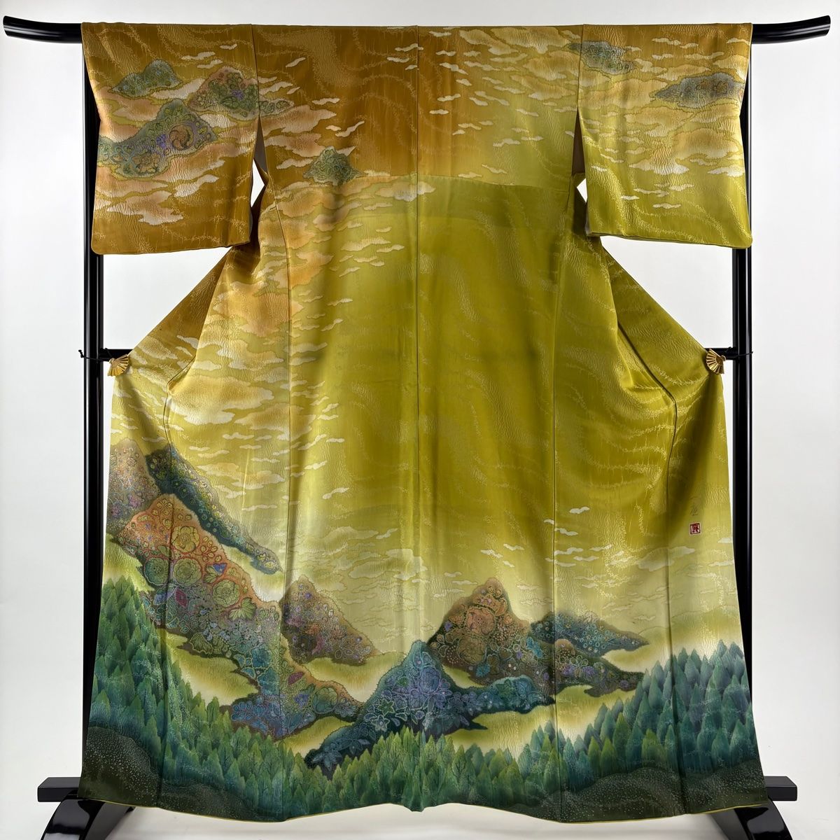 訪問着 身丈162cm 裄丈66.5cm M 袷 吉乃一廉 落款 辻が花 霞 銀通し