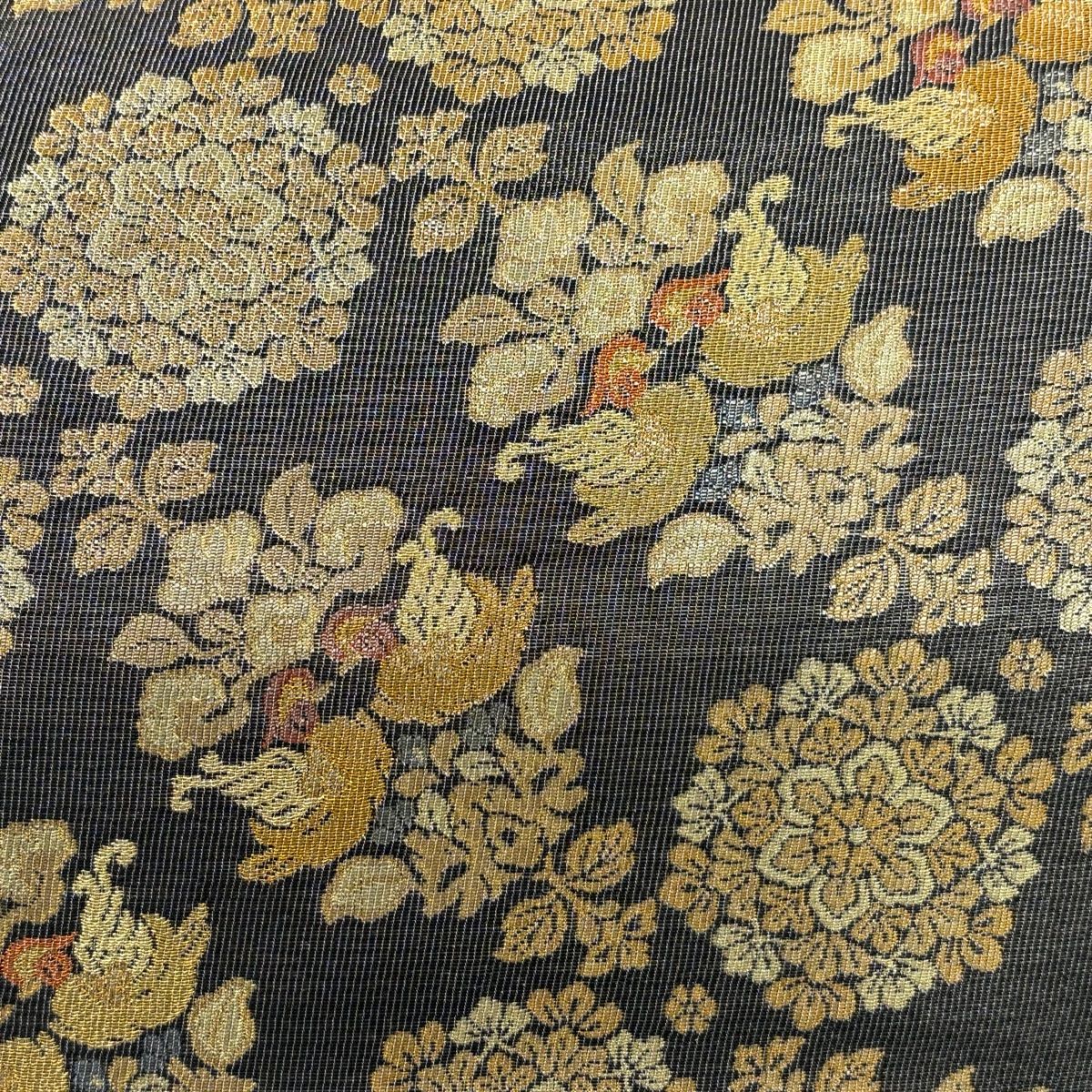 袋帯 紋屋井関 落款 華文 草花 金糸 箔 墨色 六通 正絹