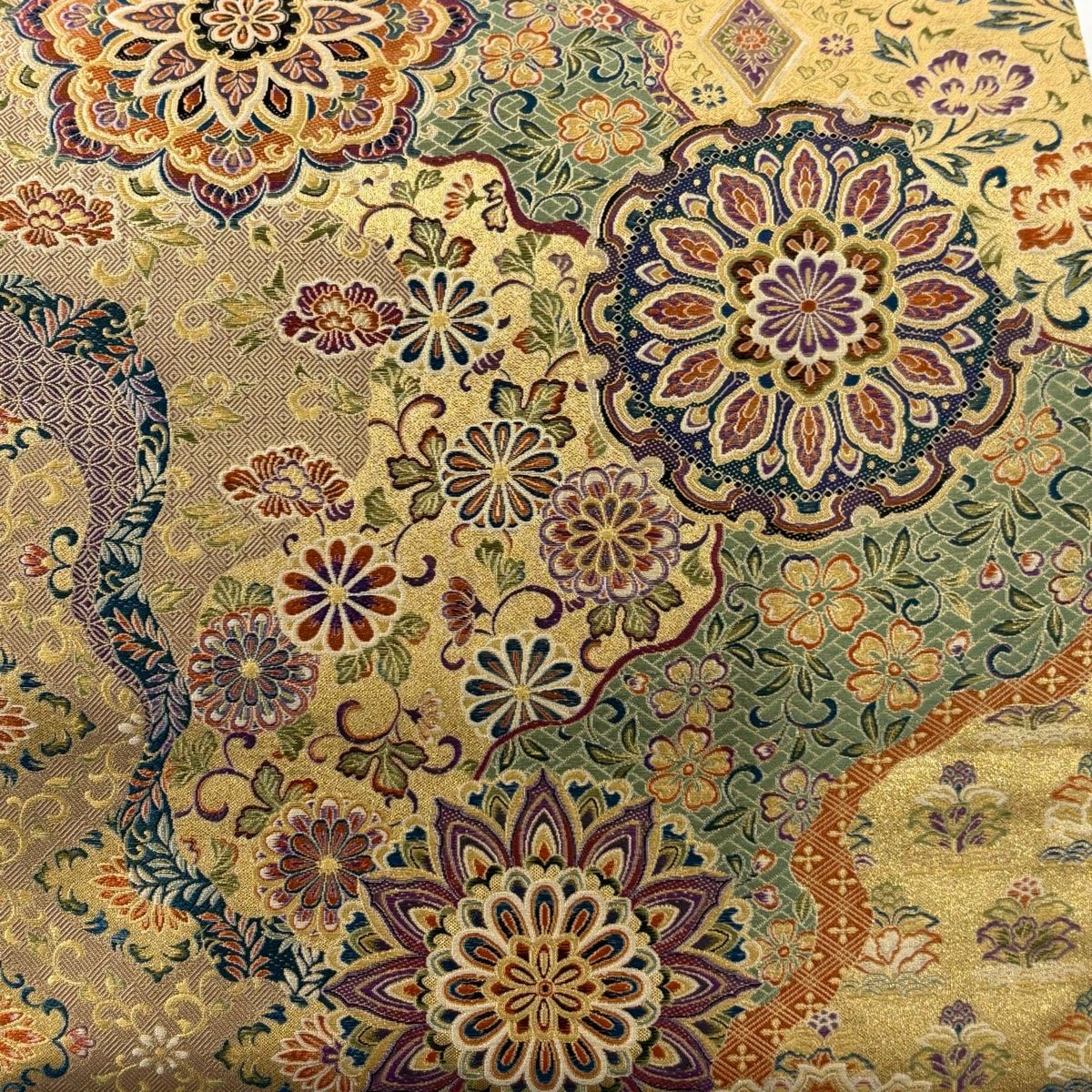 袋帯 王朝道長華文 花唐草 箔 金色 六通 正絹