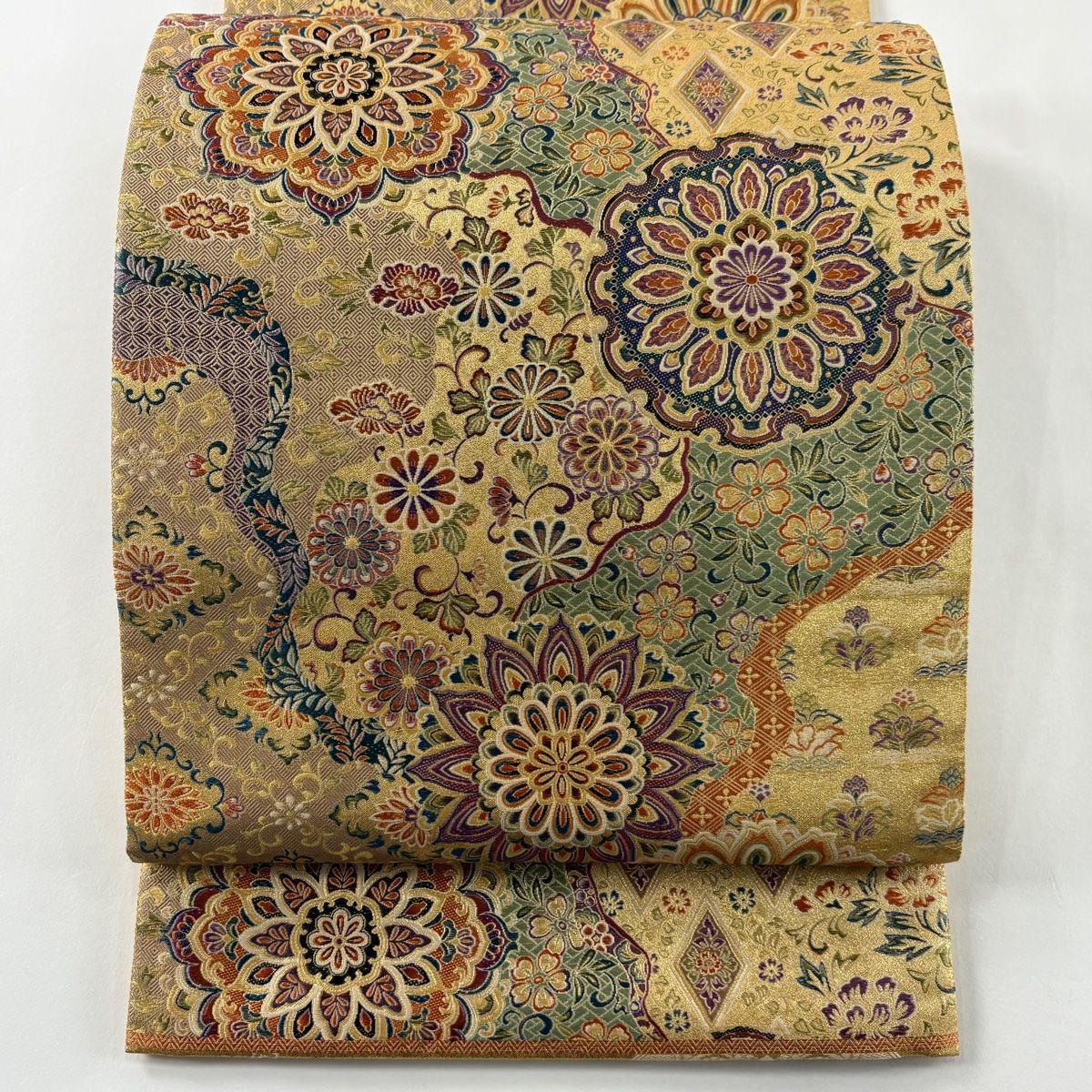 袋帯 王朝道長華文 花唐草 箔 金色 六通 正絹