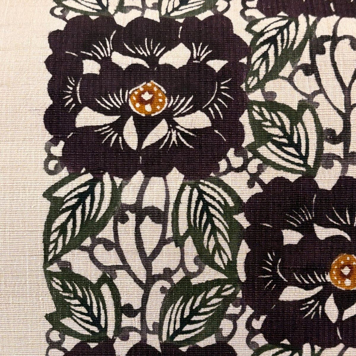 名古屋帯 落款 下平清人 紬地 型絵染 草花 ベージュ 正絹