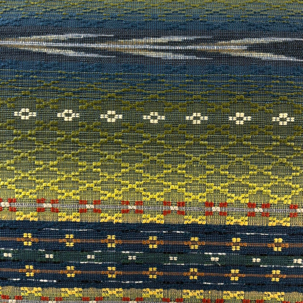 名古屋帯 松葉仕立て 八寸名古屋帯 花 幾何学模様 花織 藍色 正絹