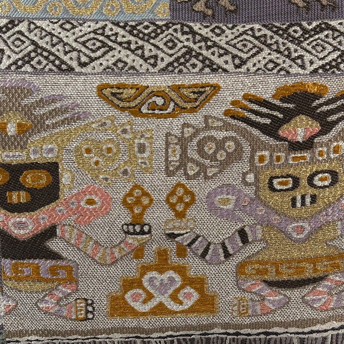 袋帯 証紙 チャンカイ麗飾文 金銀糸 箔 灰紫 六通 正絹