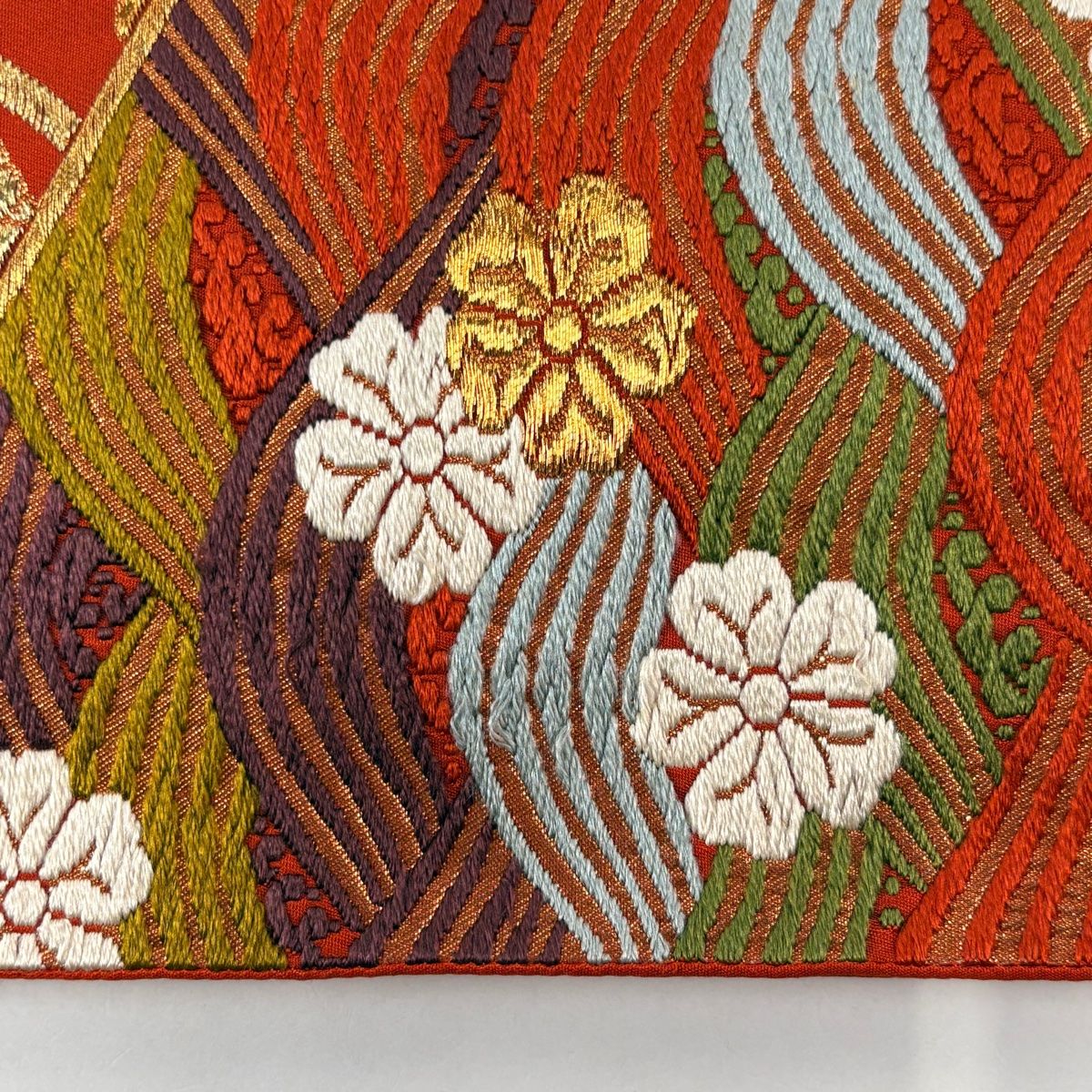 袋帯 逸品 河合美術織物 落款 関西仕立て 糸巻き 枝垂れ桜 唐織 箔