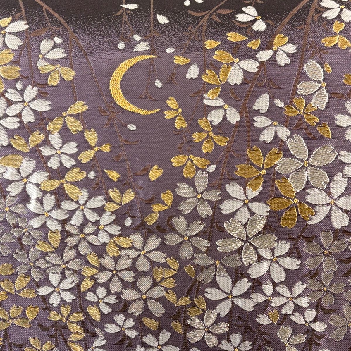 美品】 袋帯 逸品 誉田屋源兵衛 落款 枝垂れ桜 三日月 金銀糸 濃紫