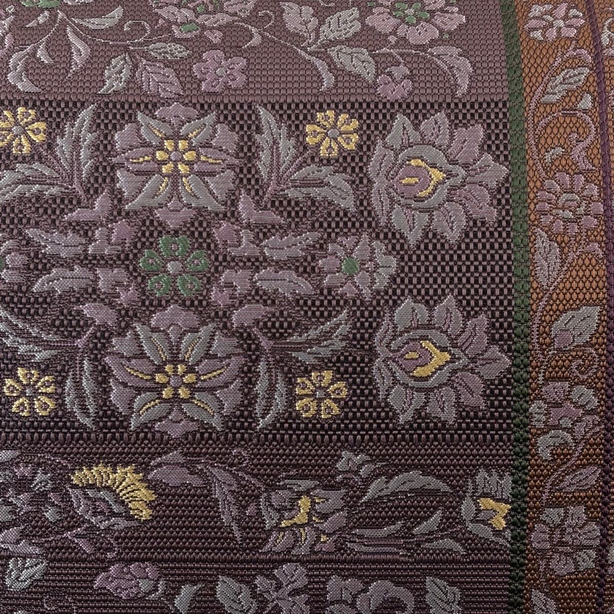 名古屋帯 八寸名古屋帯 草花 縞 紫 正絹