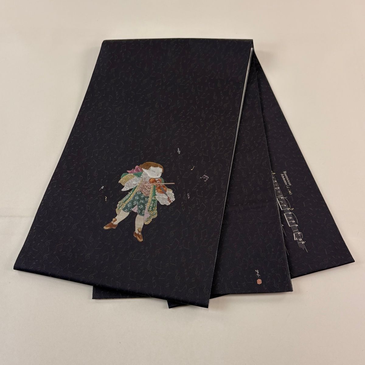美品】 袋帯 逸品 二代目 由水十久 監修 リバーシブル 人物 音符 青黒