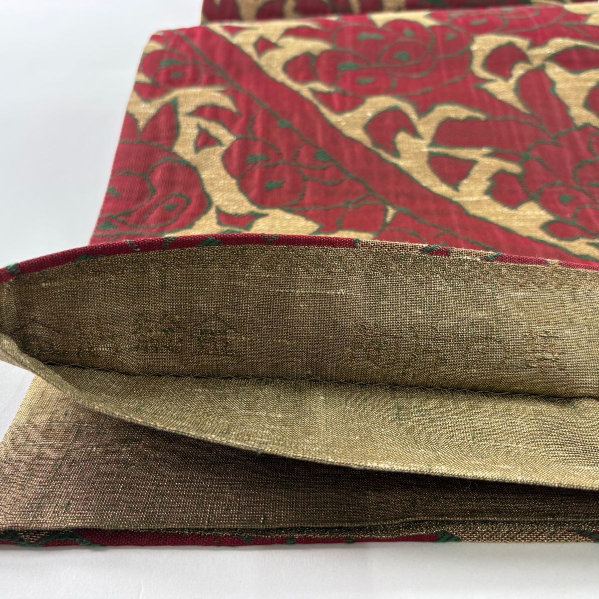 美品】 袋帯 逸品 桝屋高尾 落款 金唐捻金 陶片の華 金糸 薄黄土色 六