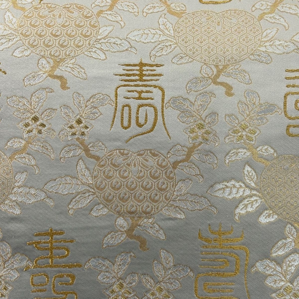 袋帯 龍村晋 落款 名物寿橘金錦 金糸 箔 灰色 全通 正絹