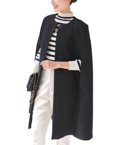 神戸レタス ロングケープ コート ロングコート ケープコート アウター 無地 秋服 冬服 オフィスカジュアル K 1307 M ブラック
