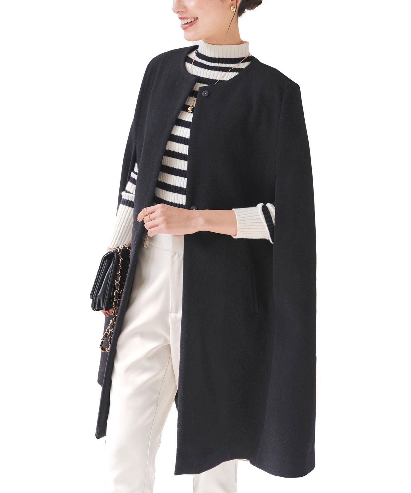 神戸レタス ロングケープ コート ロングコート ケープコート アウター 無地 秋服 冬服 オフィスカジュアル K 1307 M ブラック