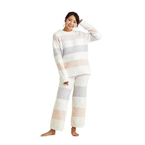 Seap ルームウェア レディース パジャマ もこもこ トレーナー - ロングパンツ 上下 セット 505 ピンク＆パープル