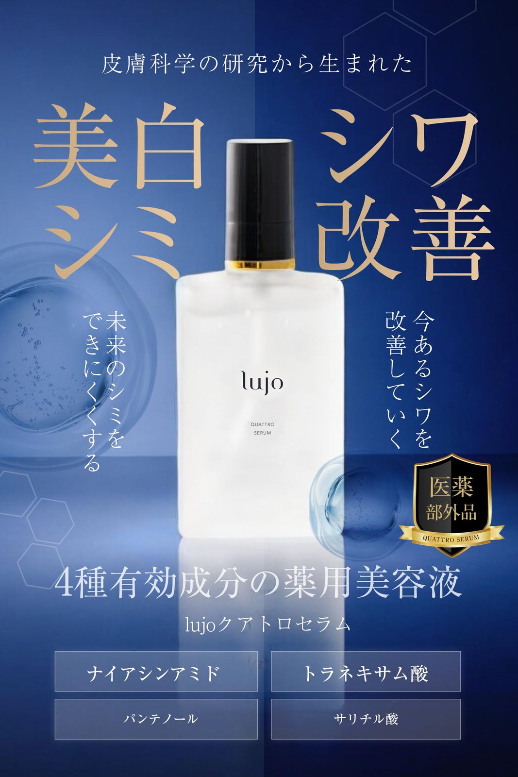 ナイアシンアミド 美容液 lujo ルジョー クアトロセラム シミ シワ改善 トラネキサム酸 ニキビ 50 ml 2ヶ月分