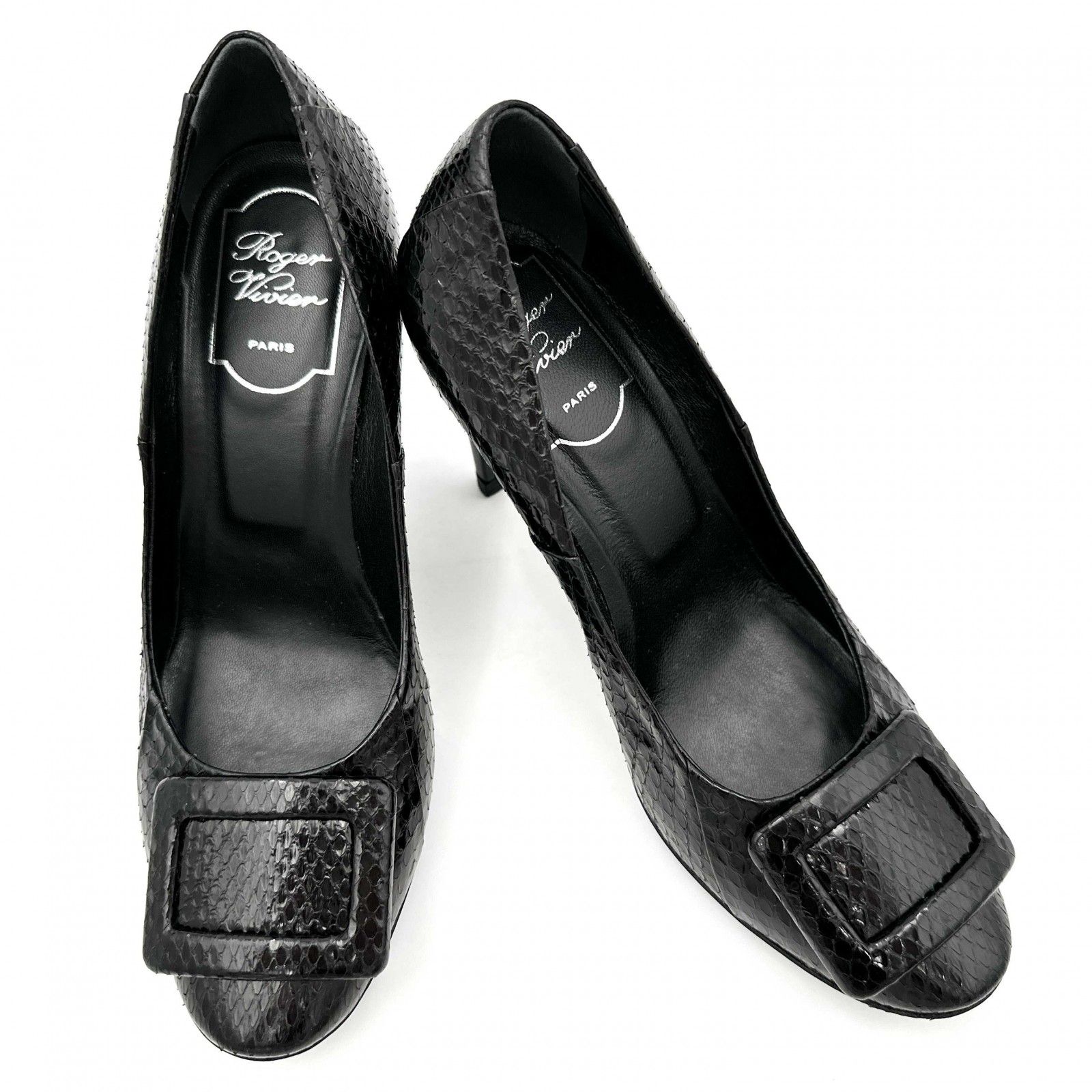 Roger Vivier 黒パンプス 中ヒール □激レア□ Roger Vivier パイソン ハイヒール ブラック 1486T - メルカリ