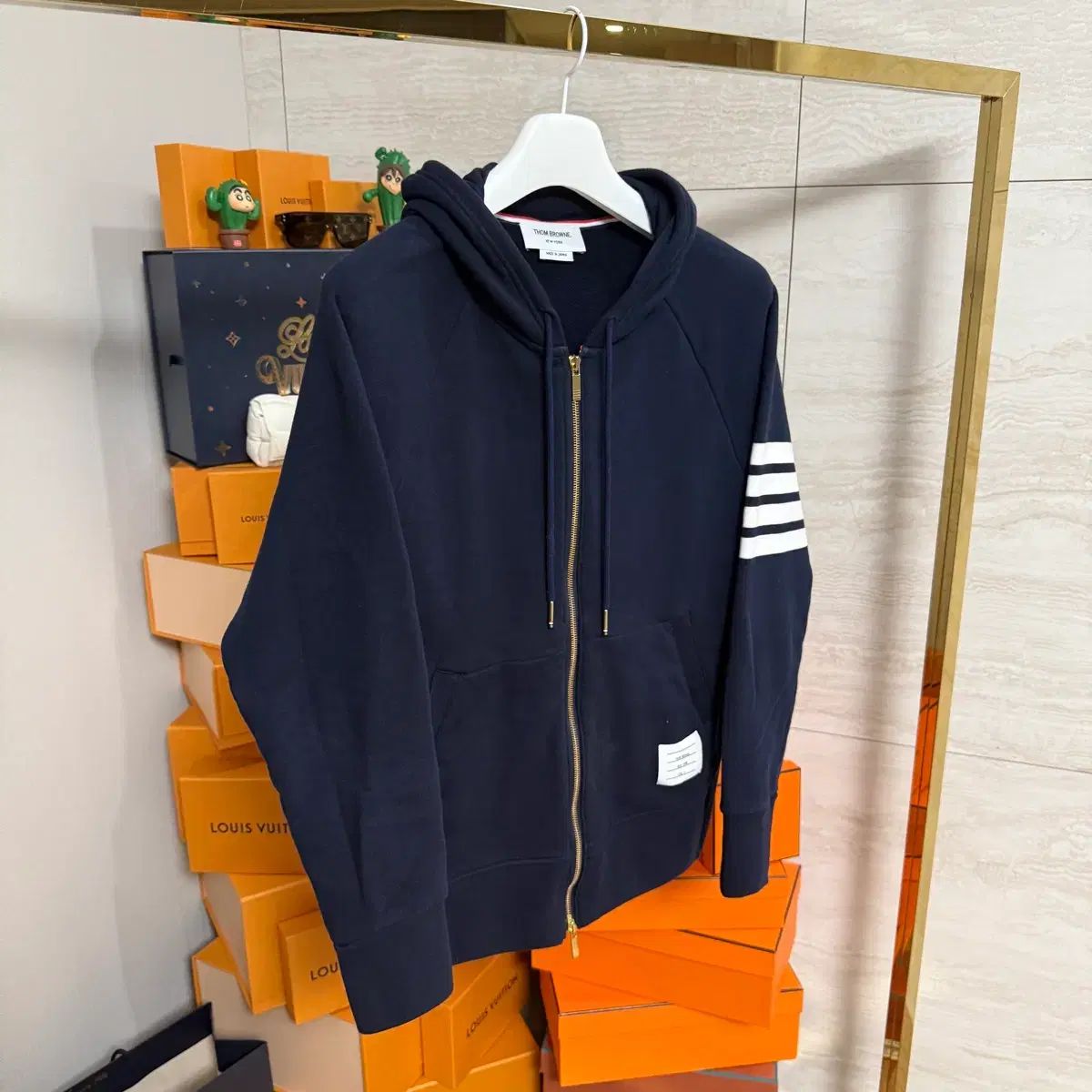 トムブラウン 斜めボーダー WHO ジップアップフーディー ネイビー