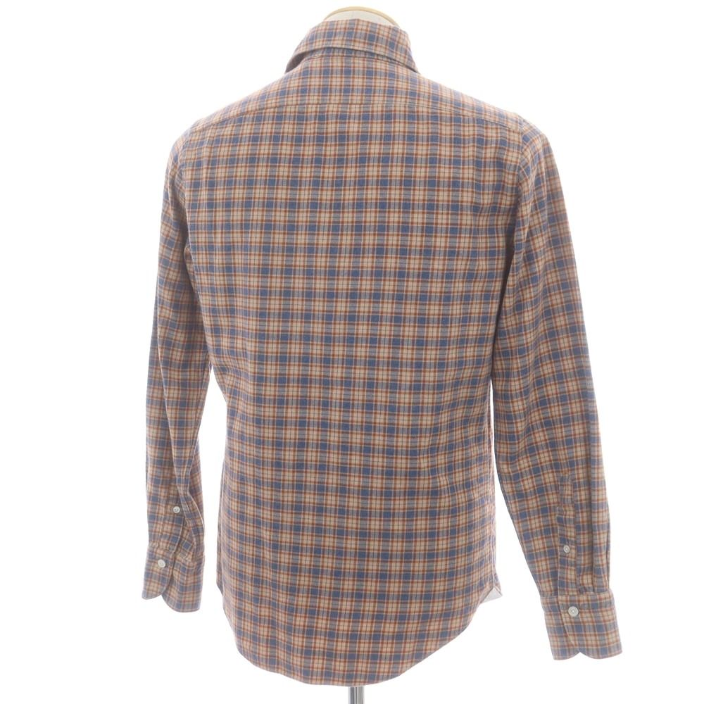 フィナモレ 美品 FINAMORE ホリゾンタルカラー チェックシャツ M 青系 フィナモレ 美品 FINAMORE ホリゾンタルカラー チェックシャツ M 青系