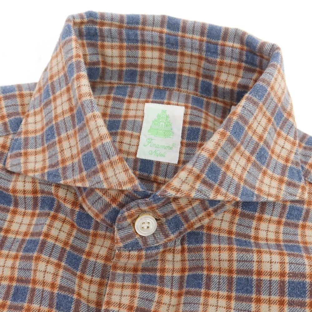 中古】フィナモレ Finamore コットン チェック ホリゾンタルカラー