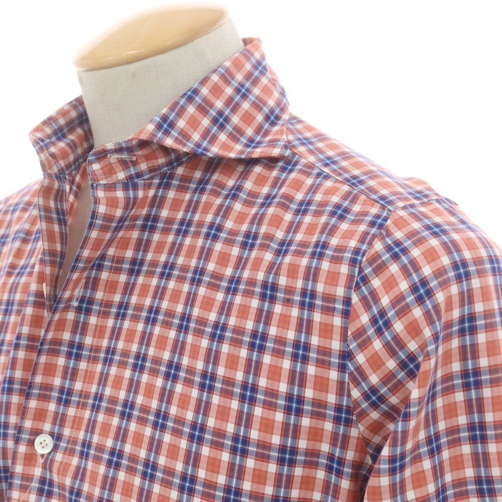 中古】フィナモレ Finamore コットン チェック ホリゾンタルカラー