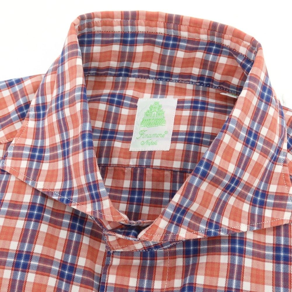 中古】フィナモレ Finamore コットン チェック ホリゾンタルカラー