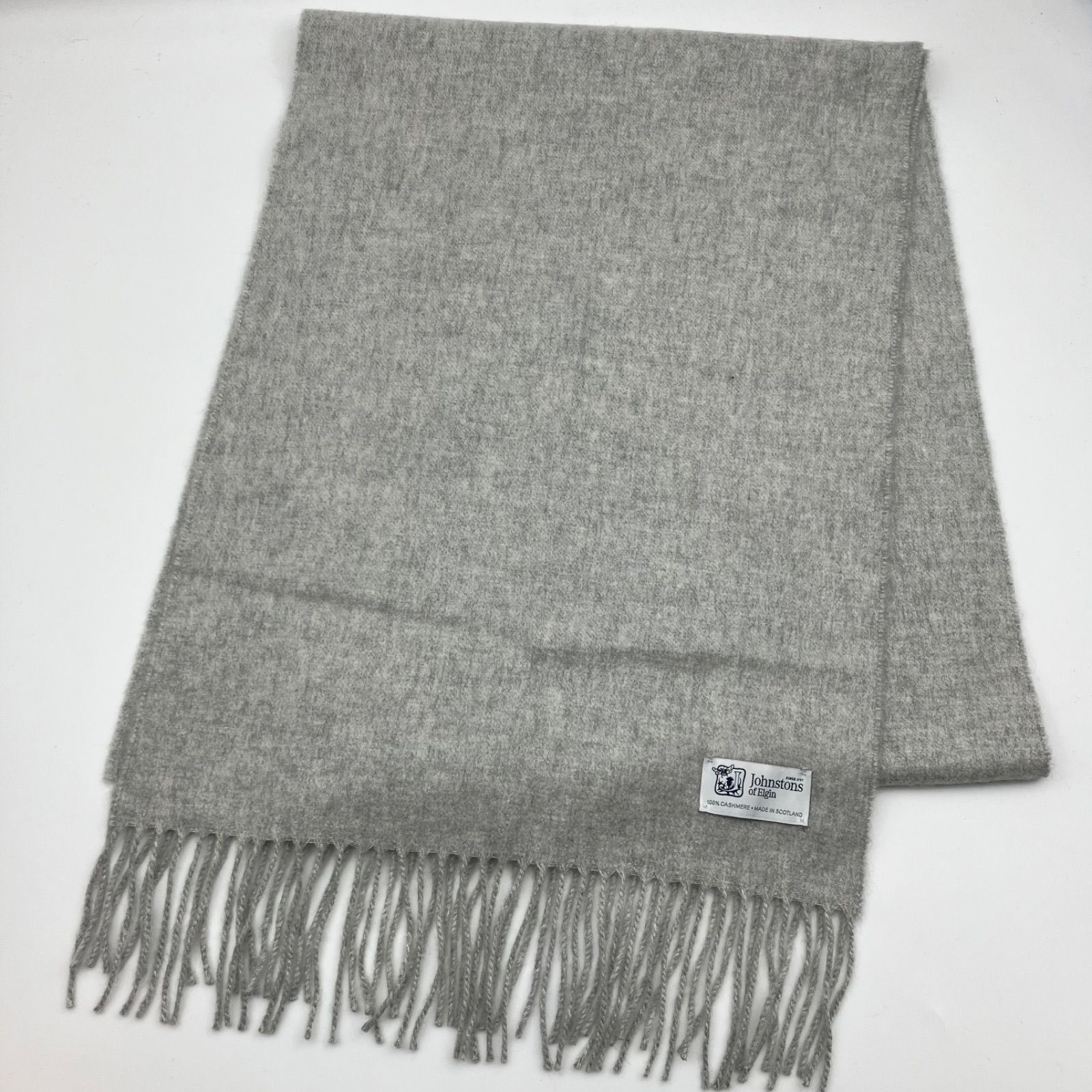 Johnstons 100%カシミヤ マフラー グレー フリンジ付き Johnstons of Elgin ジョンストンズオブエルガン カシミヤ 100